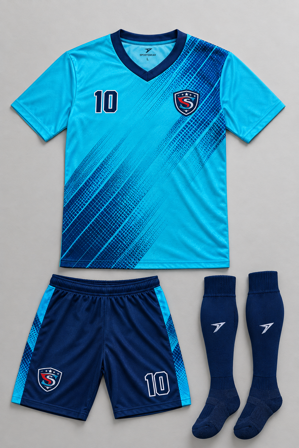Full custom soccer uniform kit with jersey shorts and socks