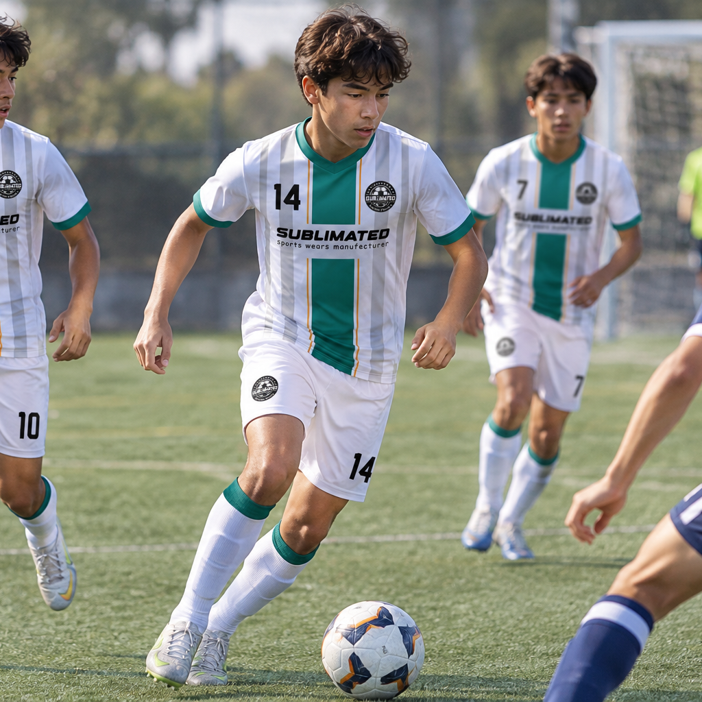 Youth soccer team wearing custom uniforms